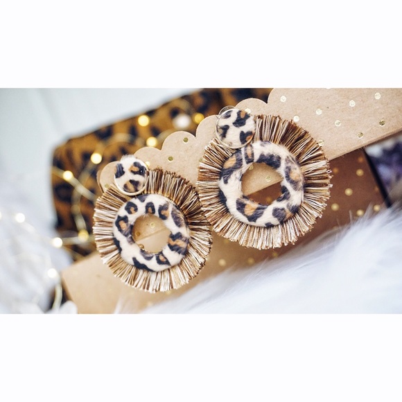 NEW! Leopard Tassel Fuzzy Stud Post Hoop Earrings - Picture 5 of 8